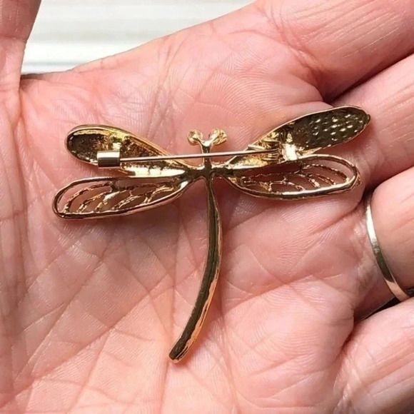 Beautiful Gold Crystal Dragonfly Brooch Pin NWT - Picture 2 of 3